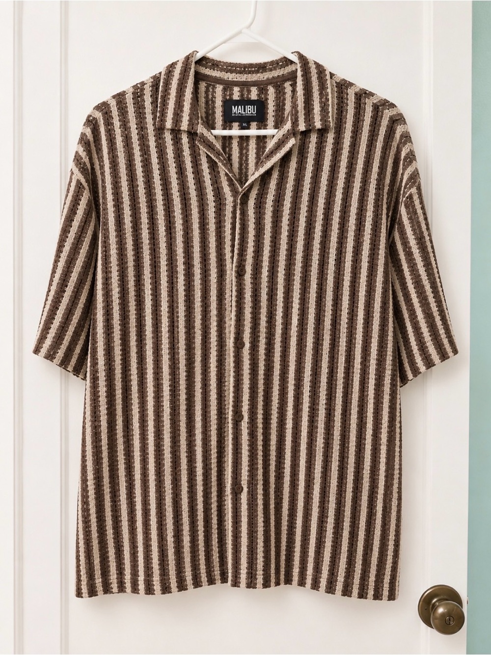 Malibu Men's Brown Stripe Short-Sleeve Button Shirt size 3x